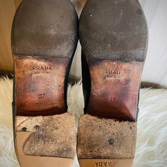 VTG? Distressed PRADA Wmn's Ankle Boots sz 6.5 37 Black Leather pull on Booties - Picture 9 of 11